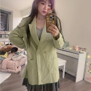 Wayf Green Blazer Relaxed Fit Notched Lapels